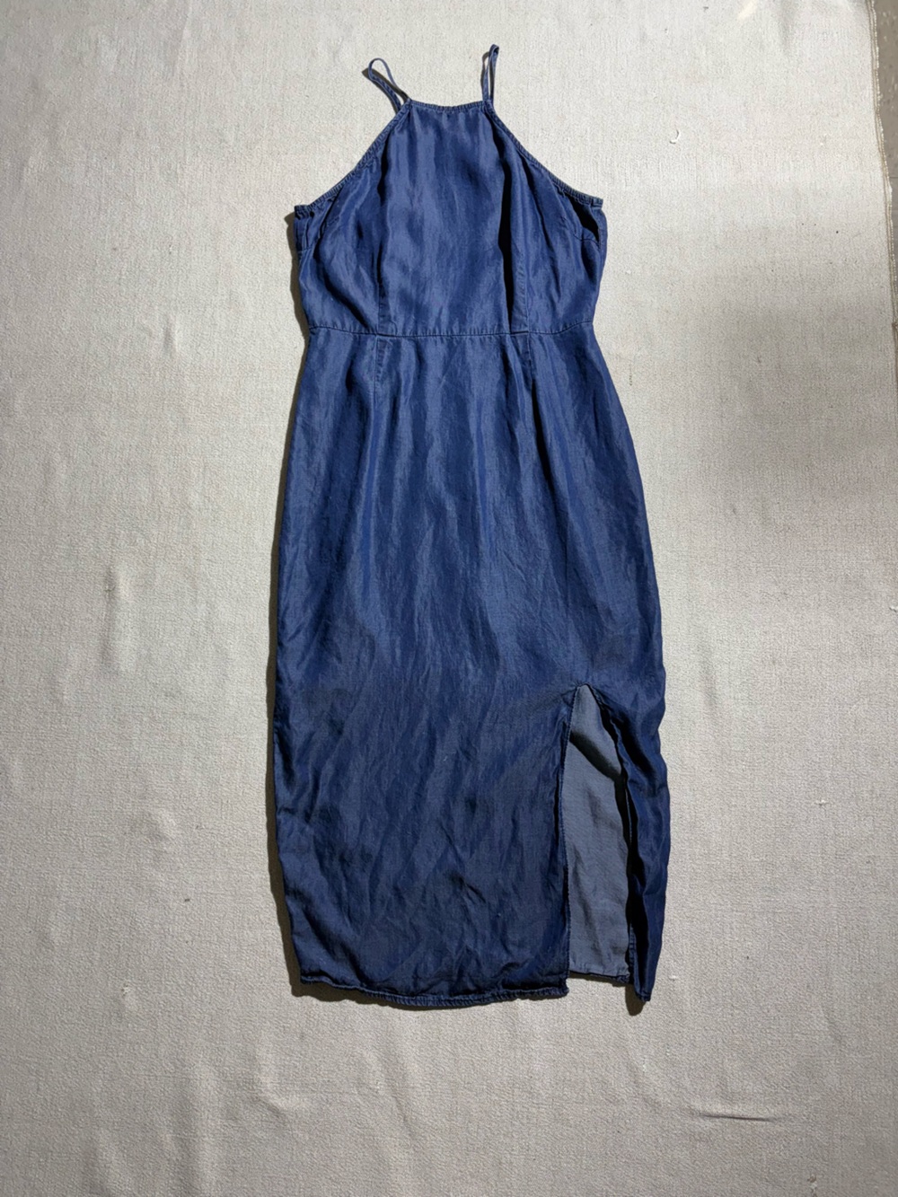 Mono B Navy Blue Midi Slip Dress with Side Slit